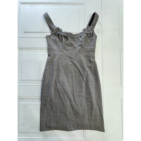 Elie Tahari Wool Sleeveless Ruffle Detail Plaid Sheath Dress Gray Brown Size M - Picture 1 of 7
